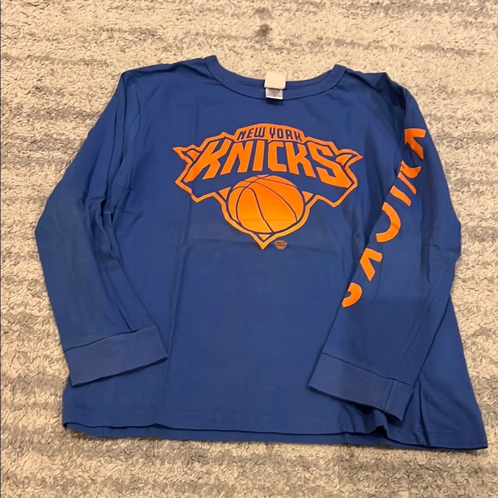 Junk Food Clothing Blue and Orange Long Sleeve Knicks Tee